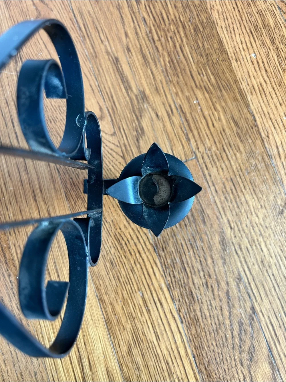 Matching Pair of Vintage Black Wrought Iron Metal Wall Candle Sconces